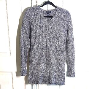Limited Medium Wool Blend Extended Length Blue & Gray Cable Knit Women's Sweater